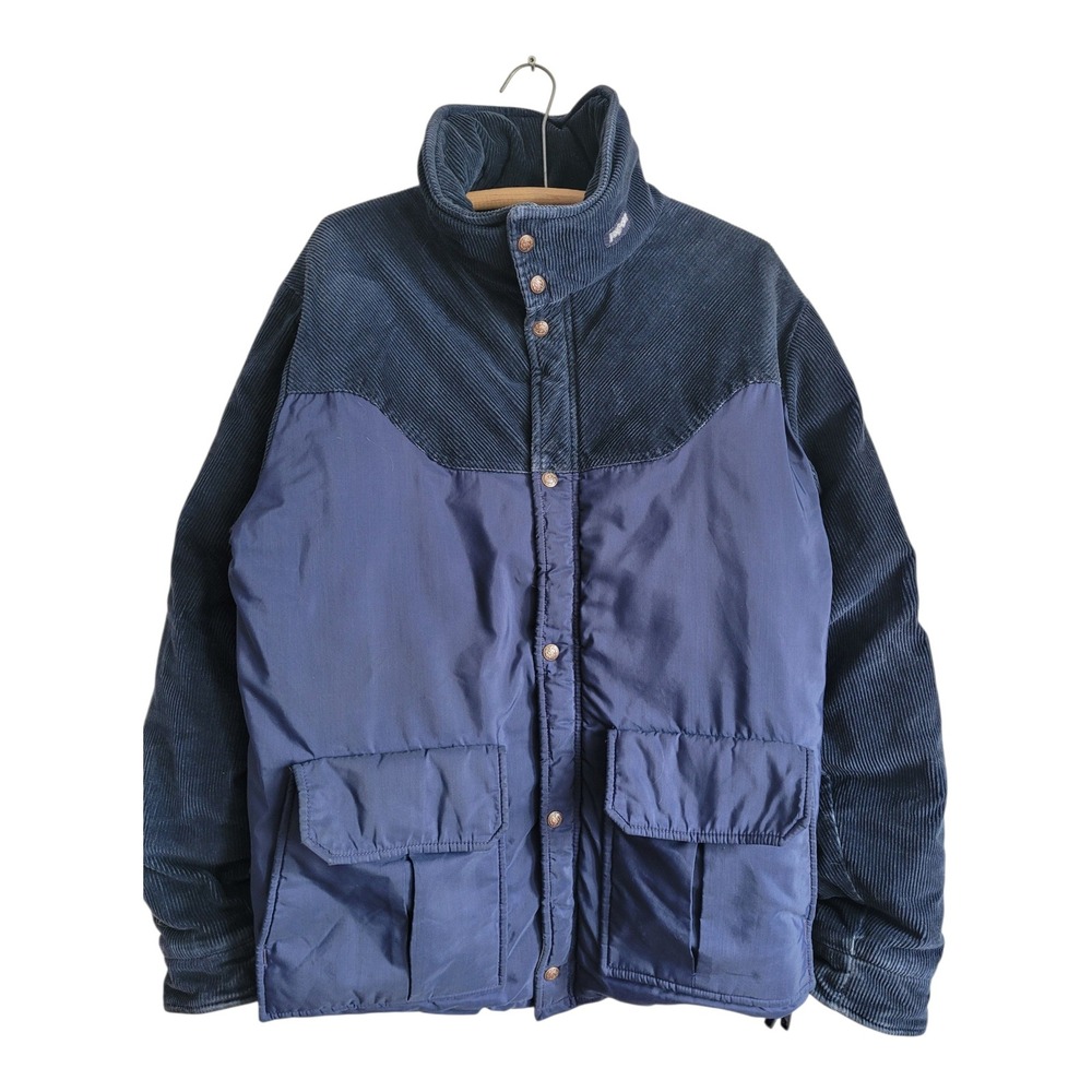 80's Vintage JanSport Corduroy Nylon Puffer Jacket Mens L Blue Made in Canada
